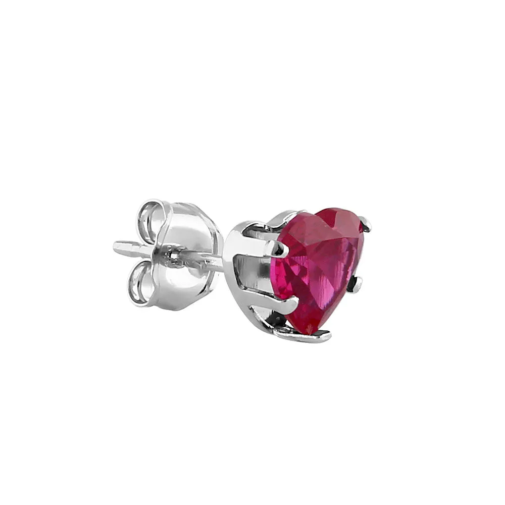 0.44ct Sterling Silver Ruby Heart CZ Stud Earrings 5mm