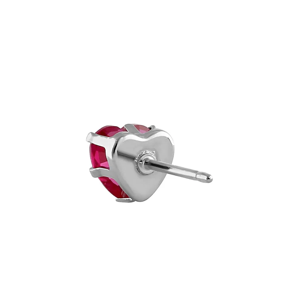 0.44ct Sterling Silver Ruby Heart CZ Stud Earrings 5mm