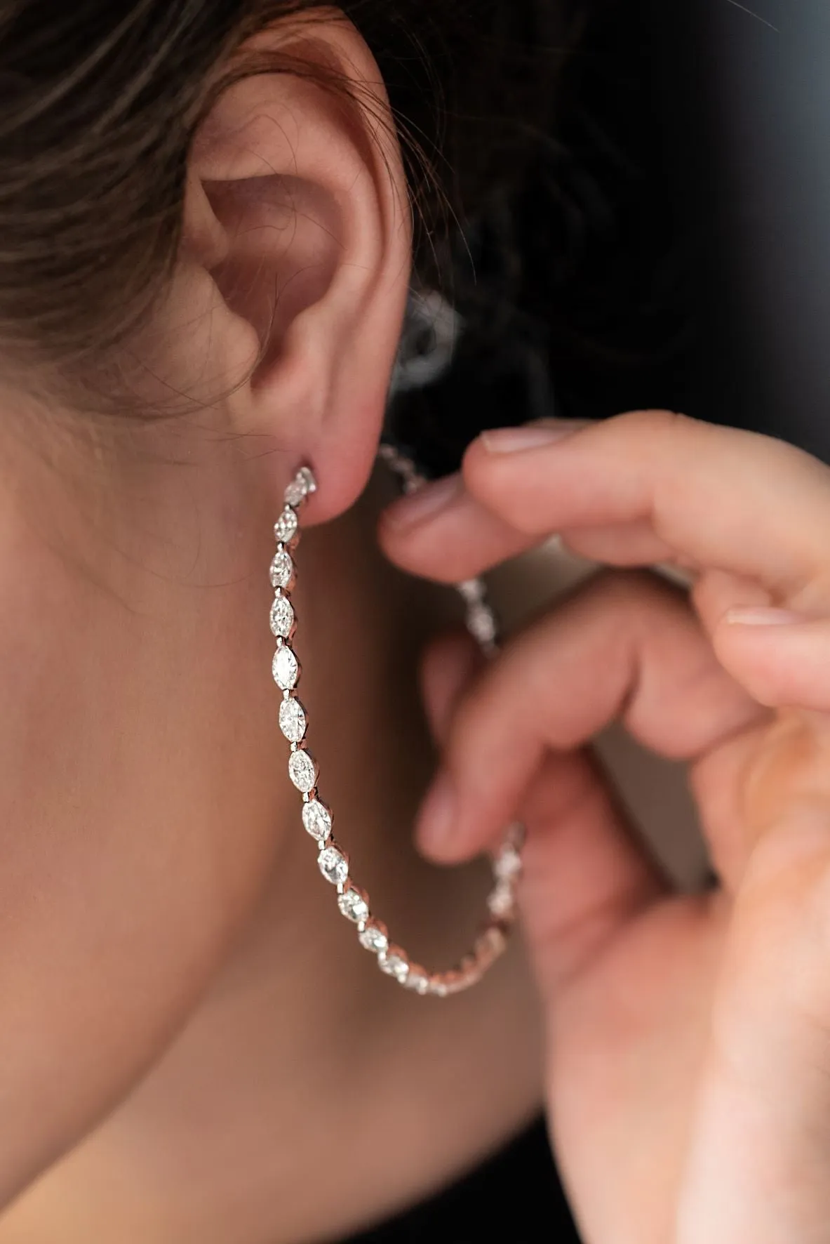 10.07 ctw Marquise Diamond Hoop Earrings 18k