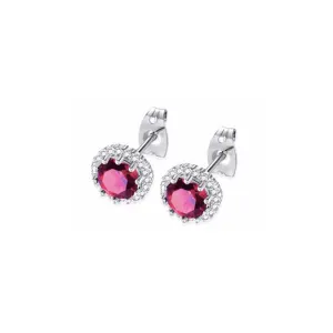 10k White Gold Plated 1 Ct Created Halo Round Ruby Stud Earrings