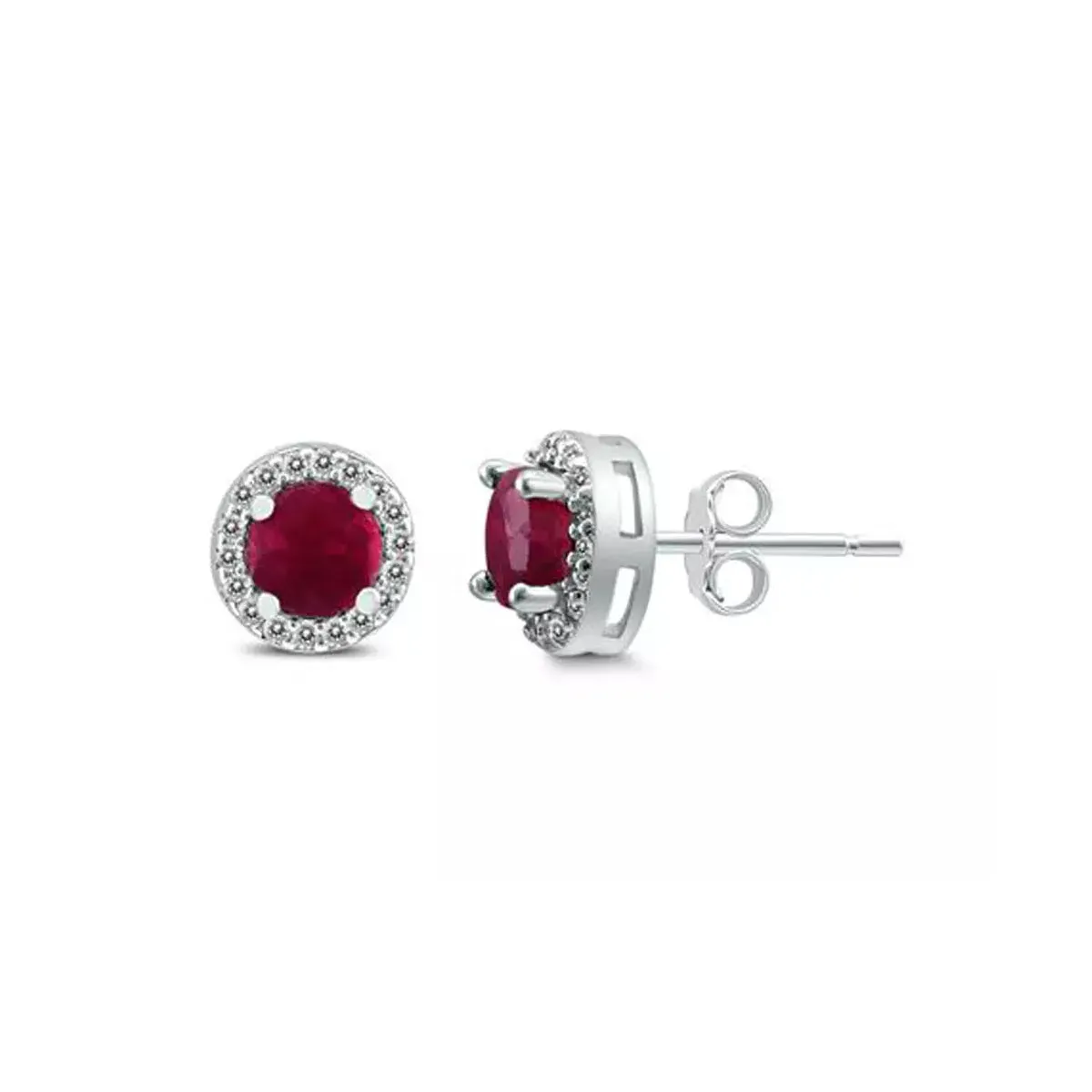 10k White Gold Plated 4 Ct Round Created Ruby Halo Stud Earrings