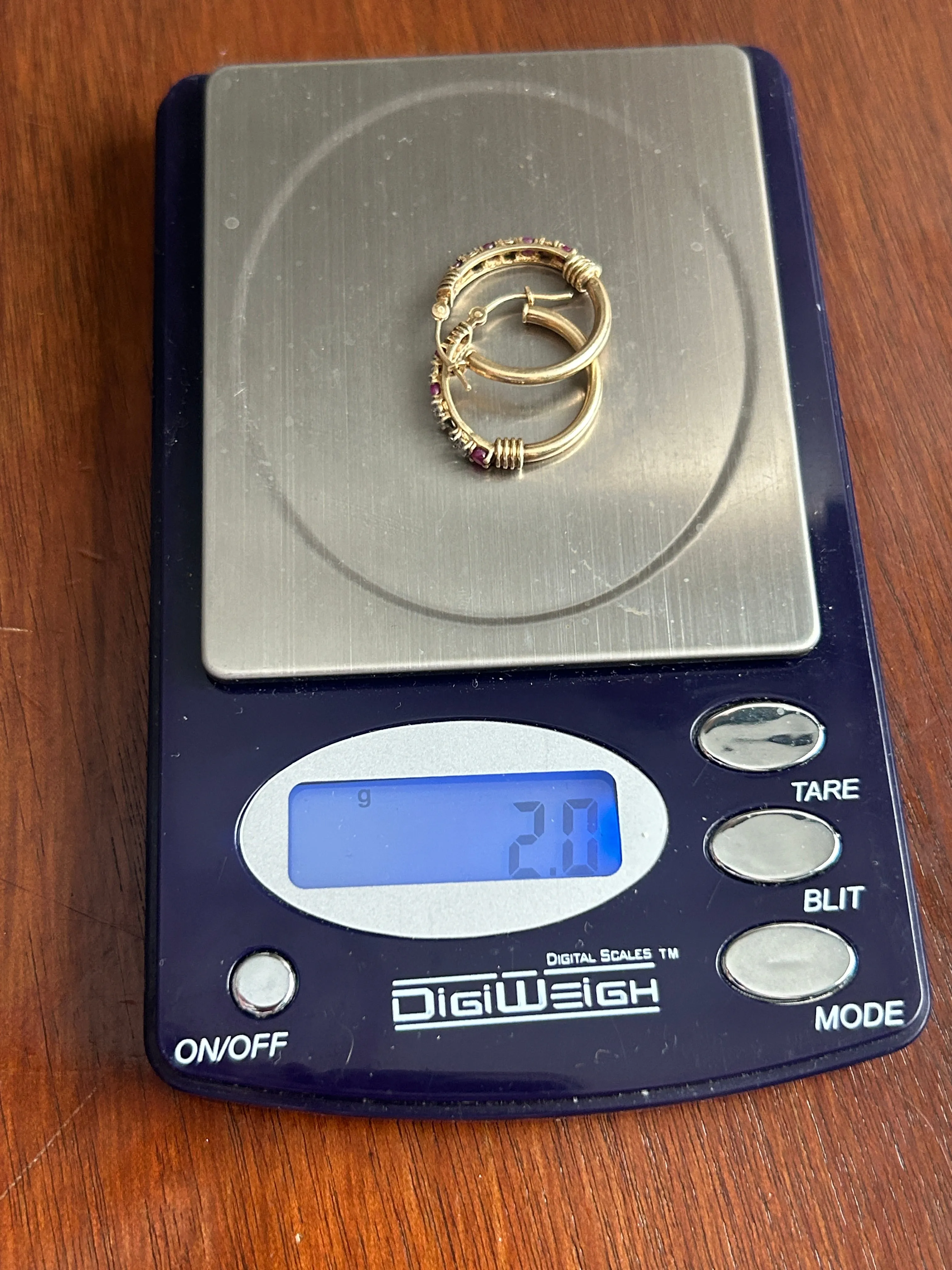 10k Yellow Gold Diamond Ruby Hoop Earrings MISSING STONE