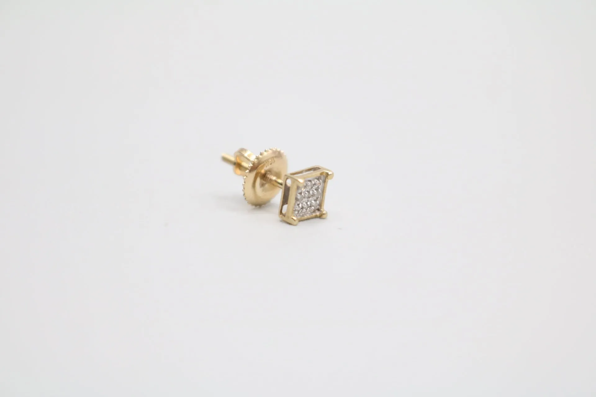 10K Yellow Gold Diamond Square Face Stud Earring (0.045CTW)
