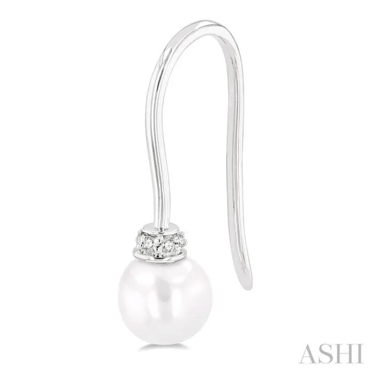 1/20 ctw Petite 5.5MM Cultured Pearls and Round Cut Diamond Fashion Earring in 10K White Gold