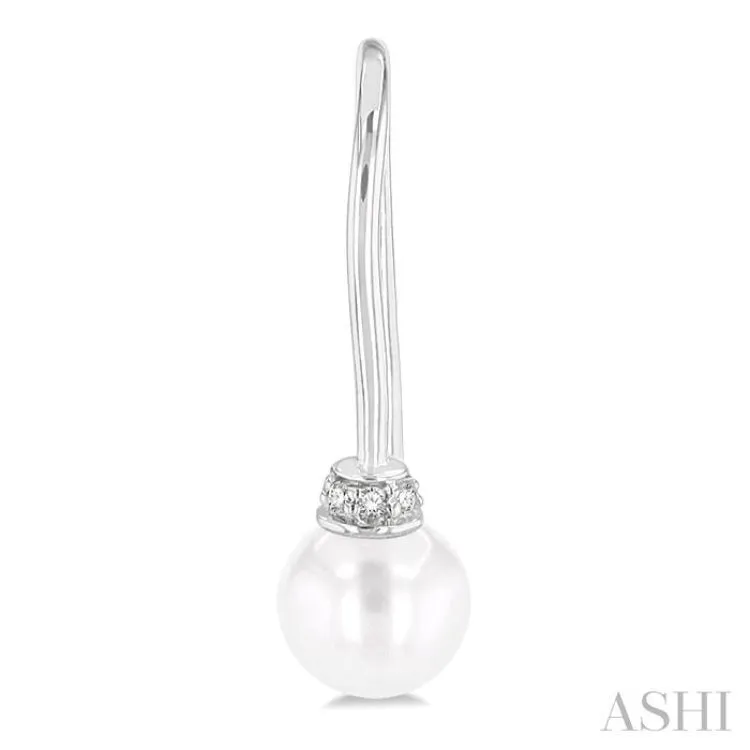 1/20 ctw Petite 5.5MM Cultured Pearls and Round Cut Diamond Fashion Earring in 10K White Gold