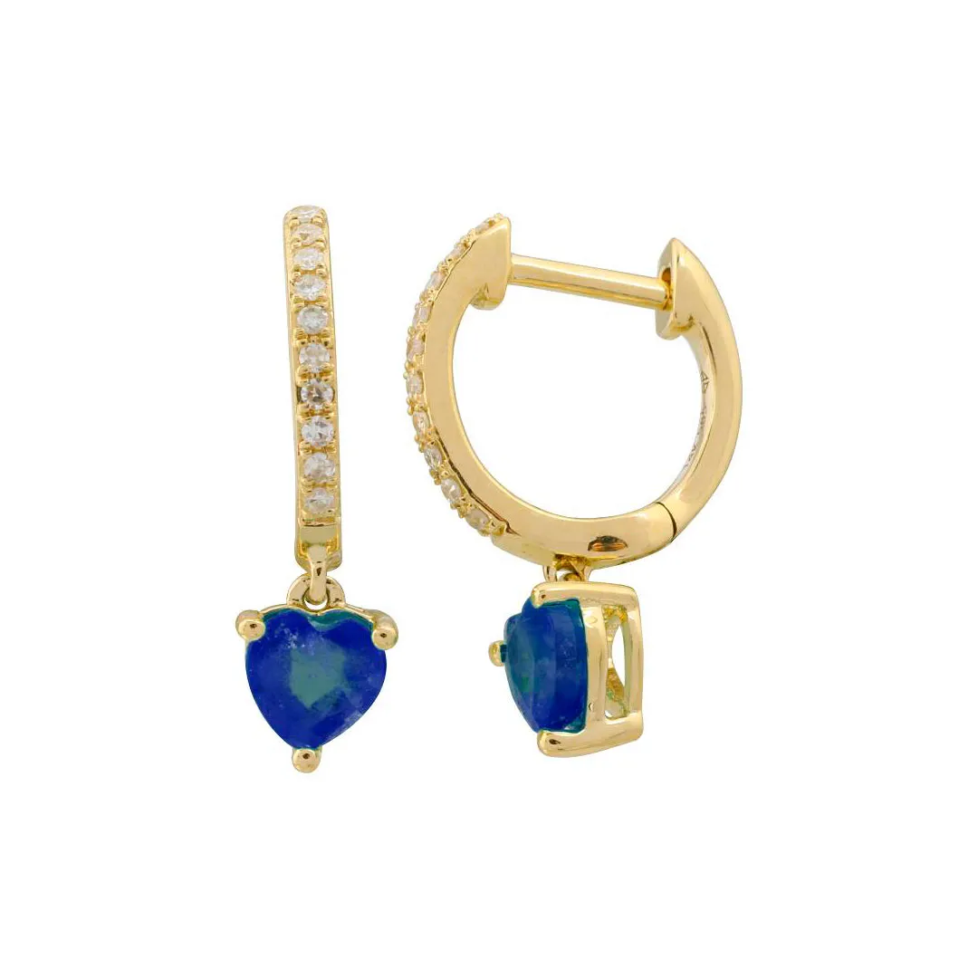 14K Gold, Diamonds and Gemstone Charm Huggies