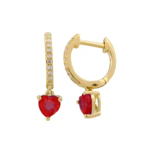 14K Gold, Diamonds and Gemstone Charm Huggies