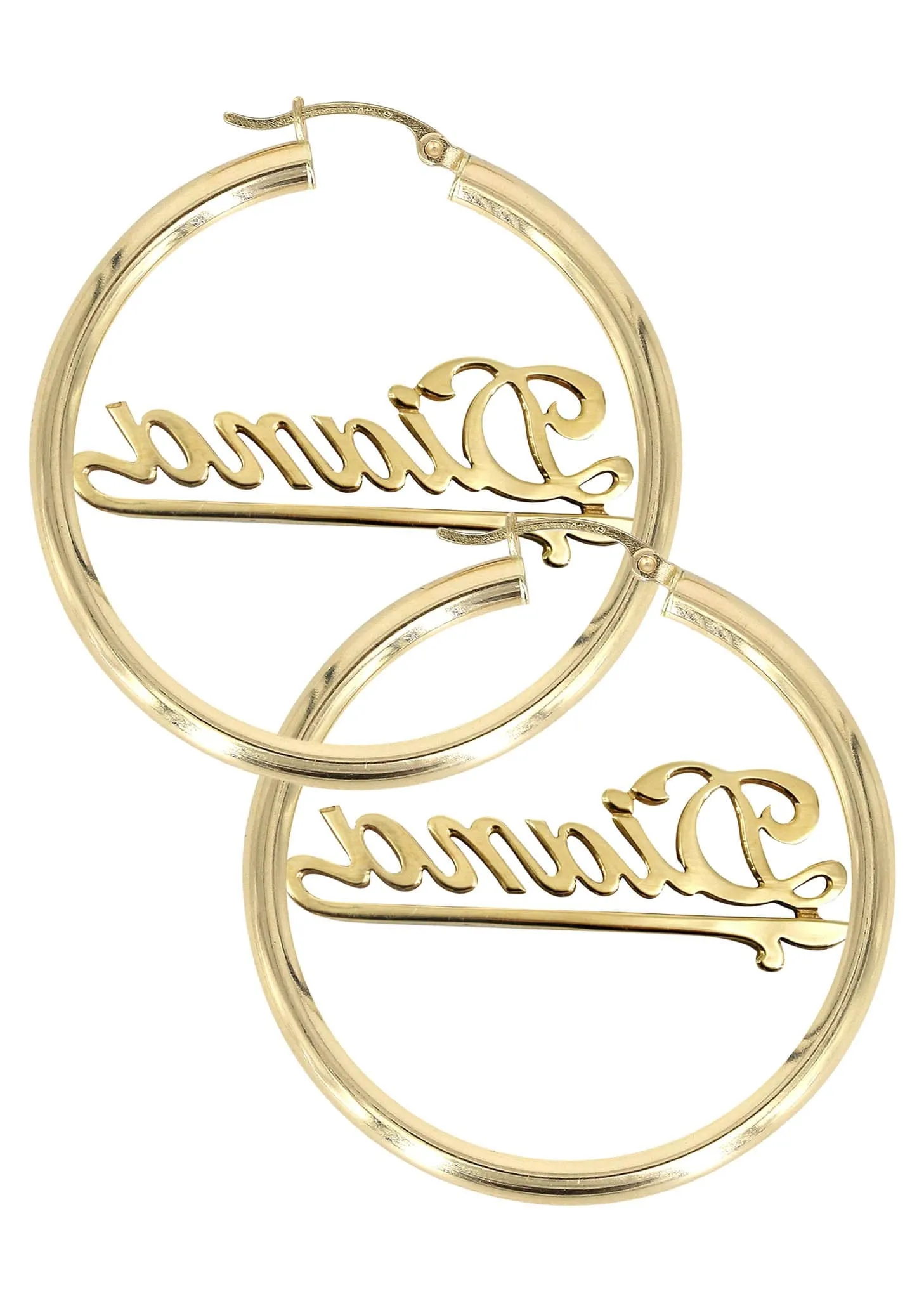 14K Ladies Plain Gold Name Plate Hoop Earrings