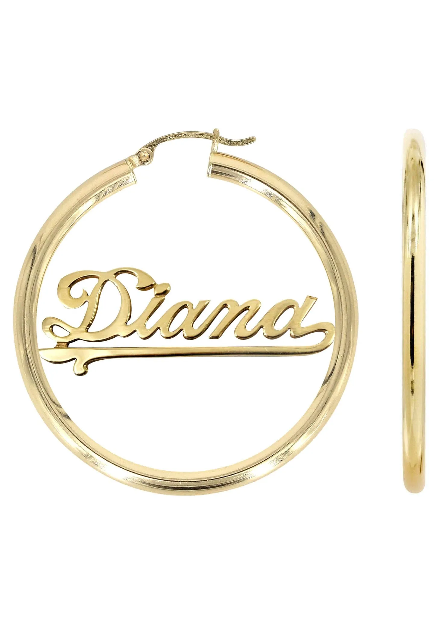 14K Ladies Plain Gold Name Plate Hoop Earrings