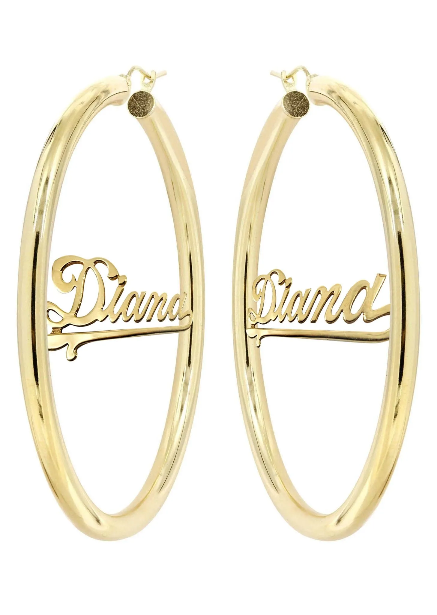 14K Ladies Plain Gold Name Plate Hoop Earrings