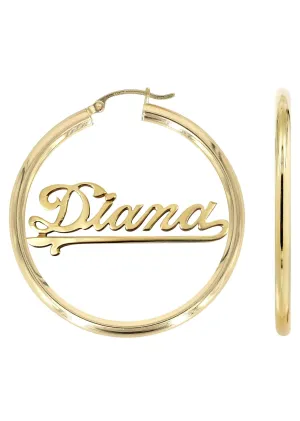 14K Ladies Plain Gold Name Plate Hoop Earrings