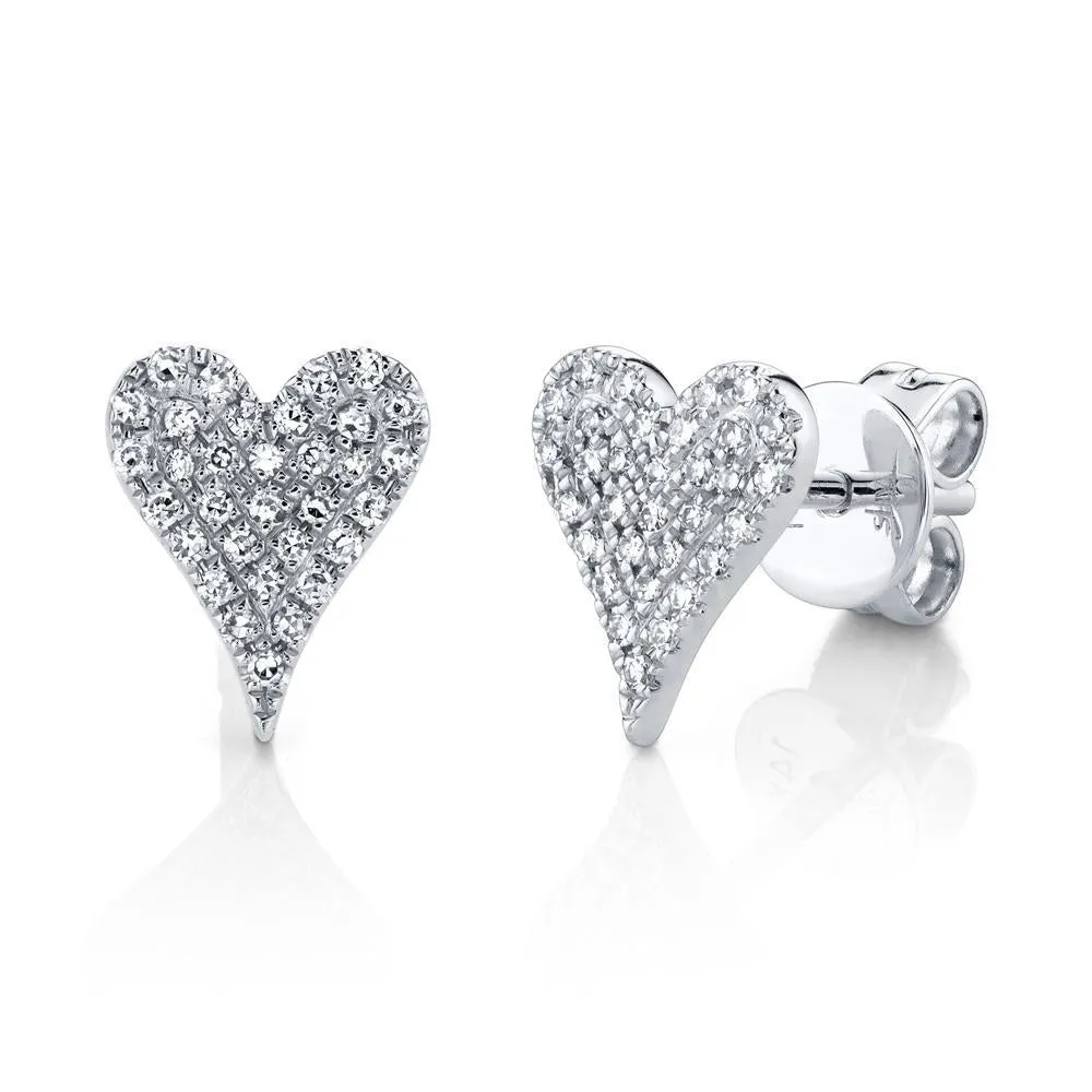 14K Rose Gold Diamond Heart Stud Earrings