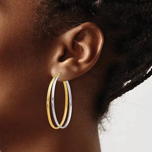 14k Two Tone Gold Polish Hoop Earrings