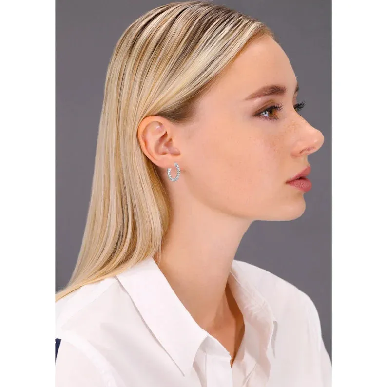 14k White Gold Diamond Hoop Earrings, 0.57 carats