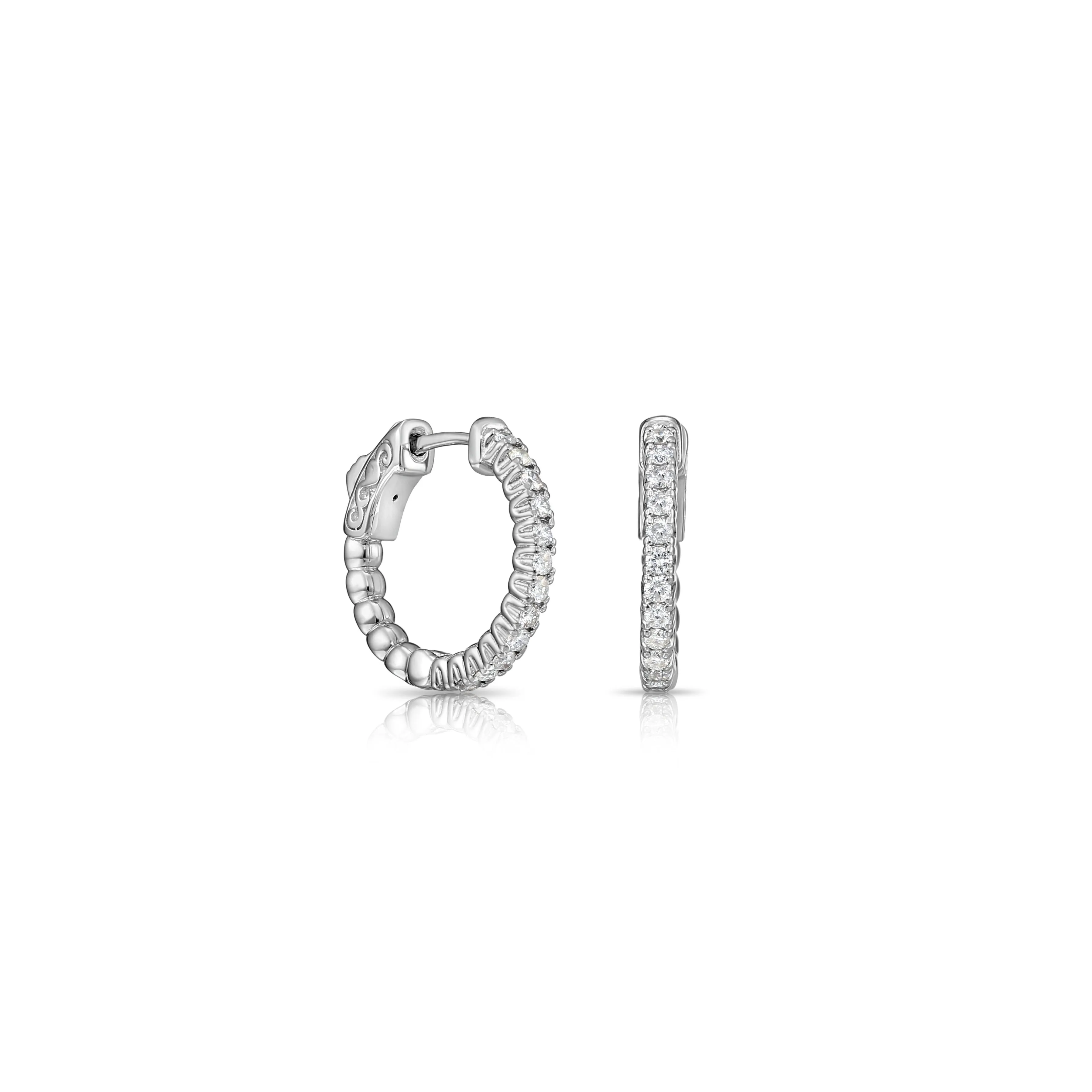 14k White Gold Diamond Hoop Earrings, 0.57 carats