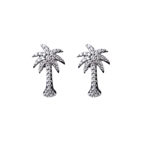 14k White Gold Diamond Palm Tree Stud Earrings - .50cttw