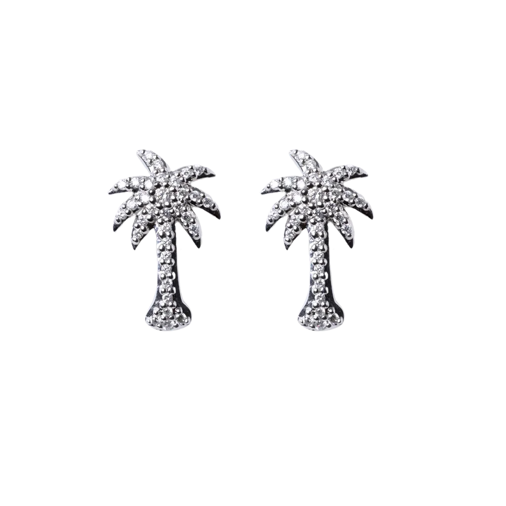14k White Gold Diamond Palm Tree Stud Earrings - .50cttw