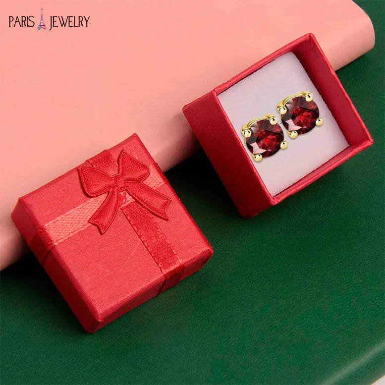 14k Yellow Gold Created Ruby Sapphire Round Stud Earrings 1/3 ct