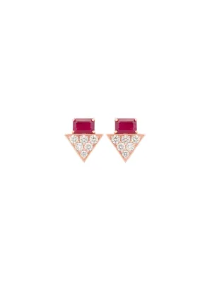 1.82ct Diamond Ruby 14K Gold Stud Earrings