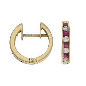 18ct Gold 0.16ct Diamond & Ruby Hoop Earrings