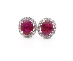 18CT White Gold Ruby and Diamond Earrings