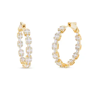 18K Gold 2.67ct Baguette Inside Out Hoops