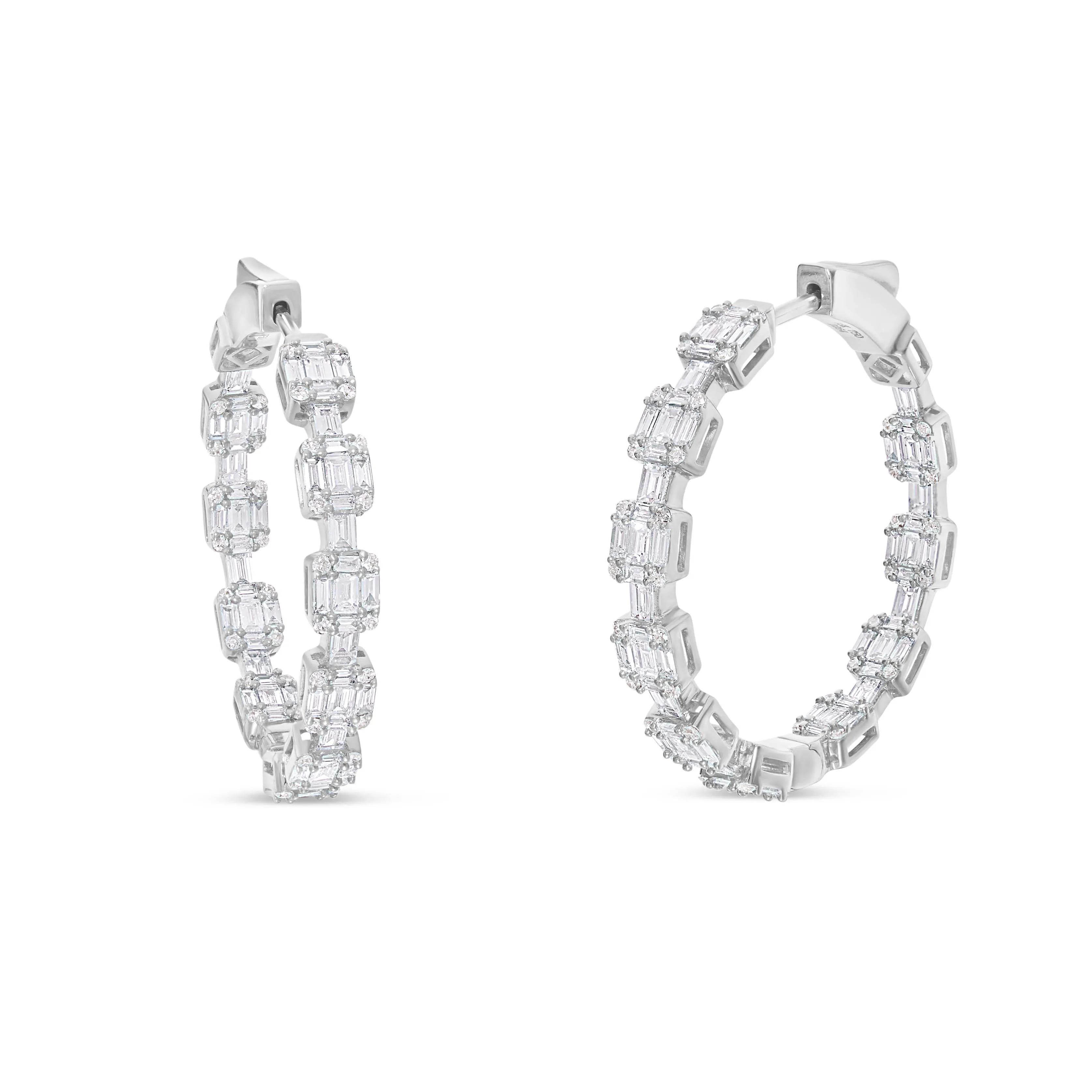 18K Gold 2.67ct Baguette Inside Out Hoops