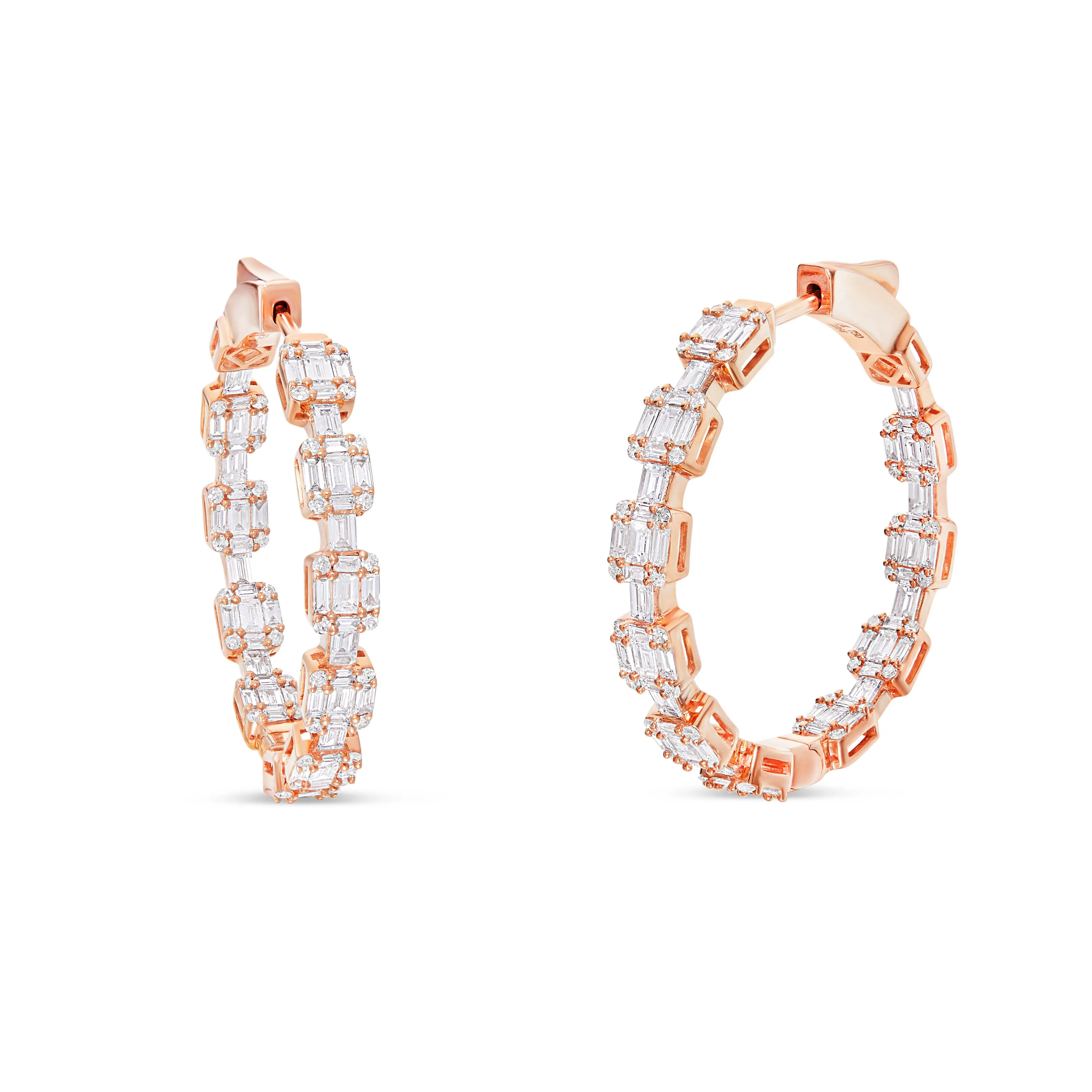 18K Gold 2.67ct Baguette Inside Out Hoops