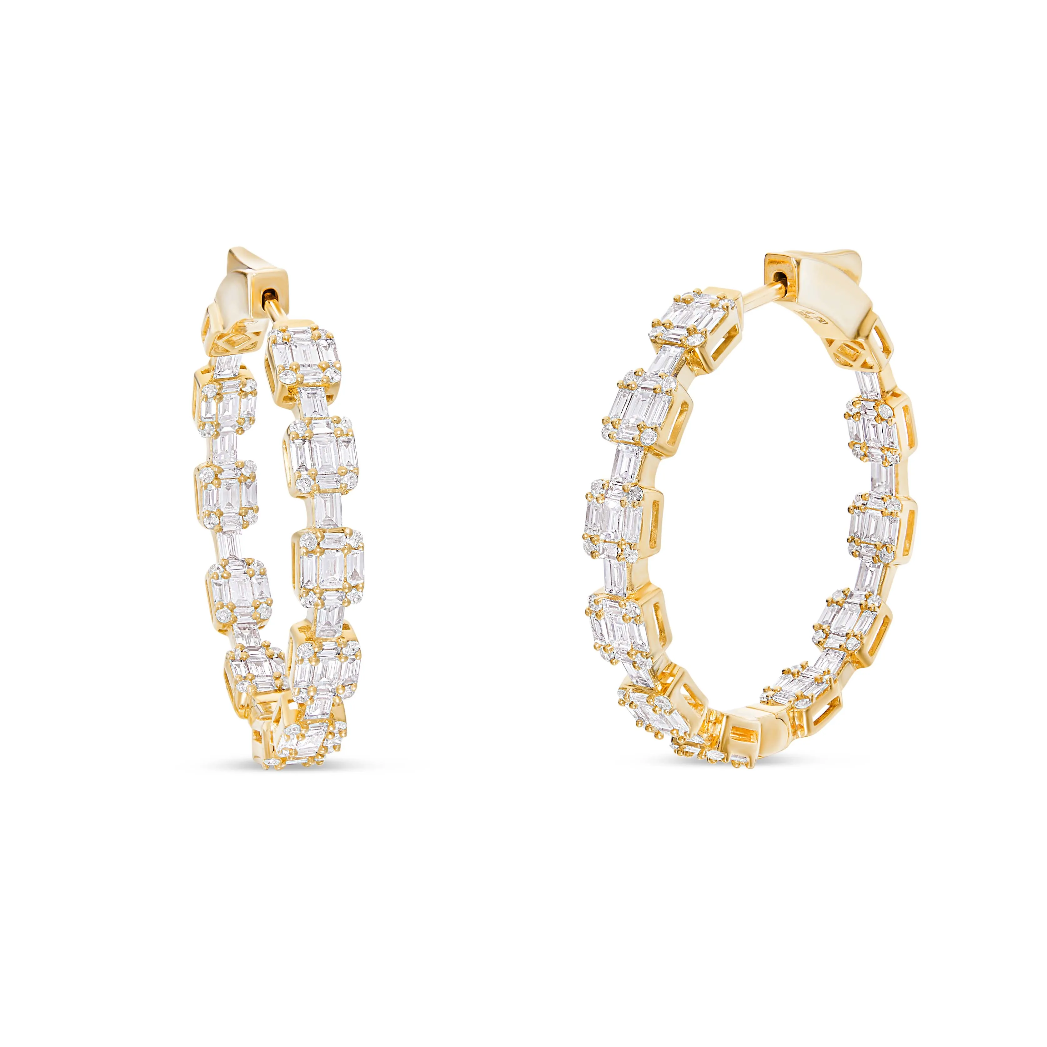 18K Gold 2.67ct Baguette Inside Out Hoops