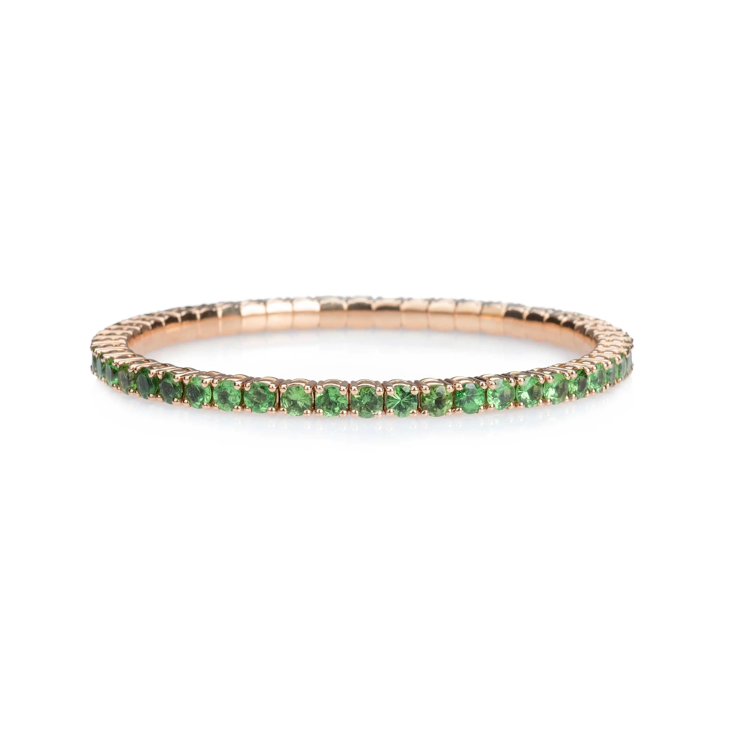 18K Gold Stretch Green Tsavorite Tennis Bracelet, 8.55-18 Carats