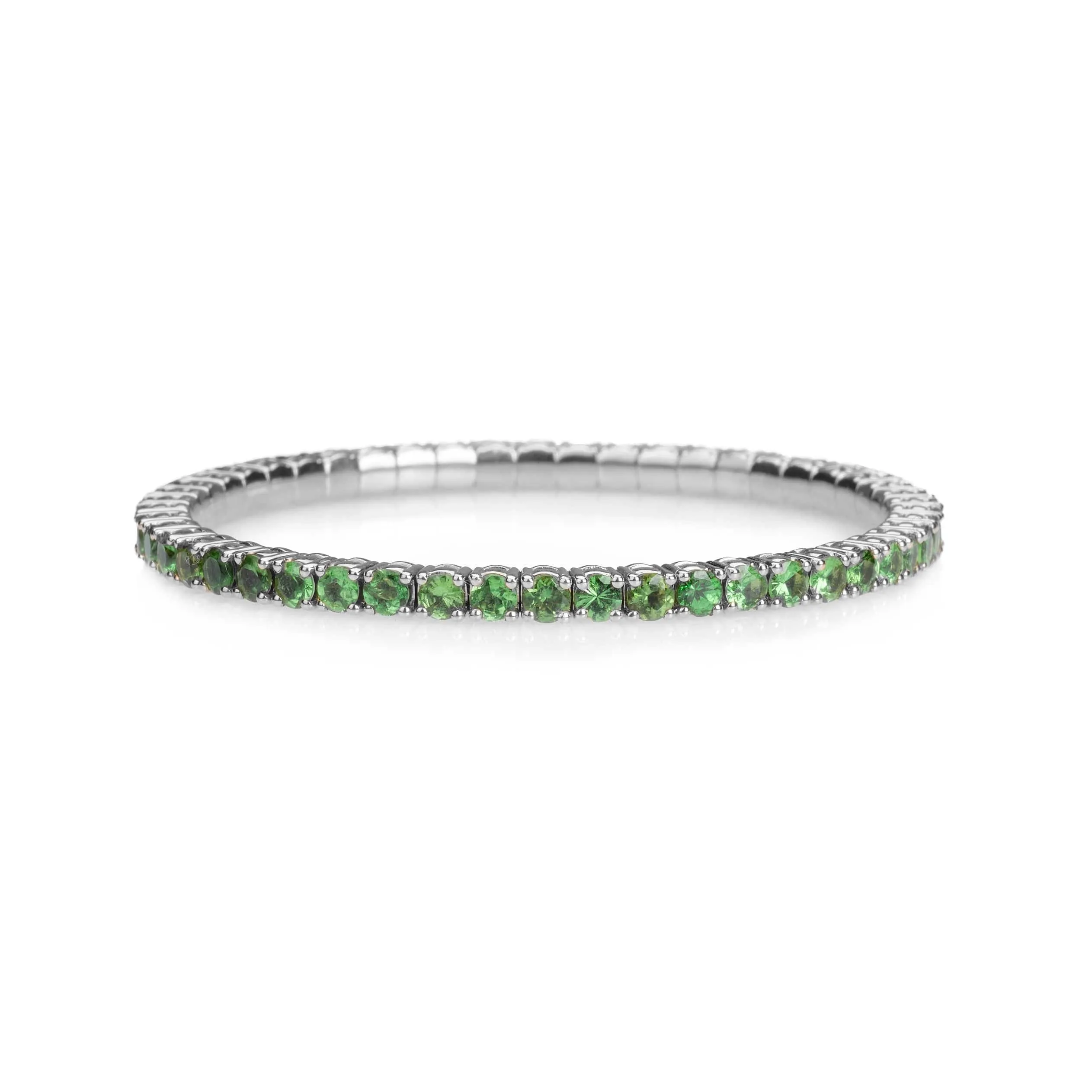 18K Gold Stretch Green Tsavorite Tennis Bracelet, 8.55-18 Carats