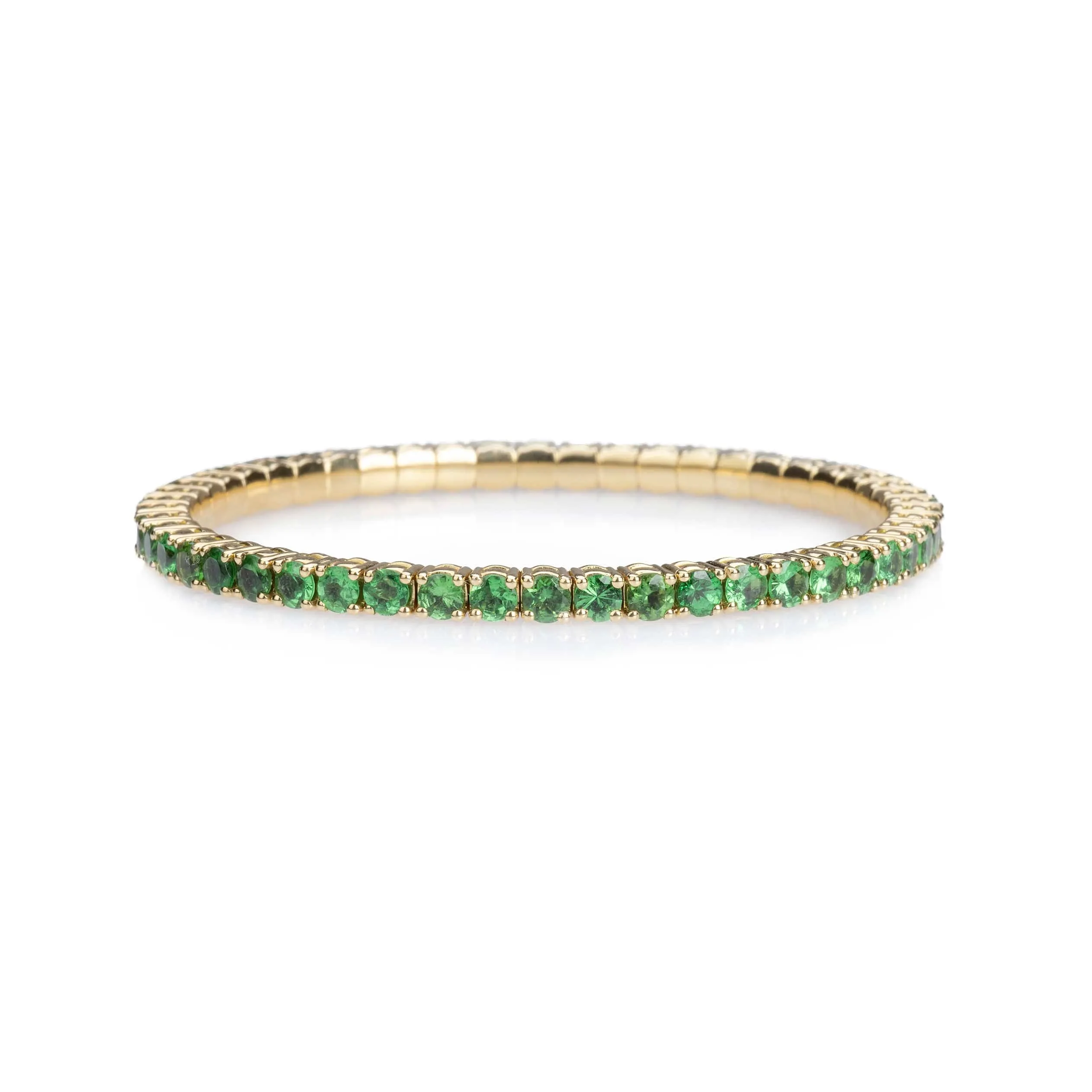 18K Gold Stretch Green Tsavorite Tennis Bracelet, 8.55-18 Carats