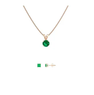 18K Rose Gold 1/2ct Emerald Round 18 Inch Necklace and Square Earrings Set Plated