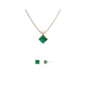 18K Rose Gold 2ct Emerald Square 18 Inch Necklace and Earrings Set Plated