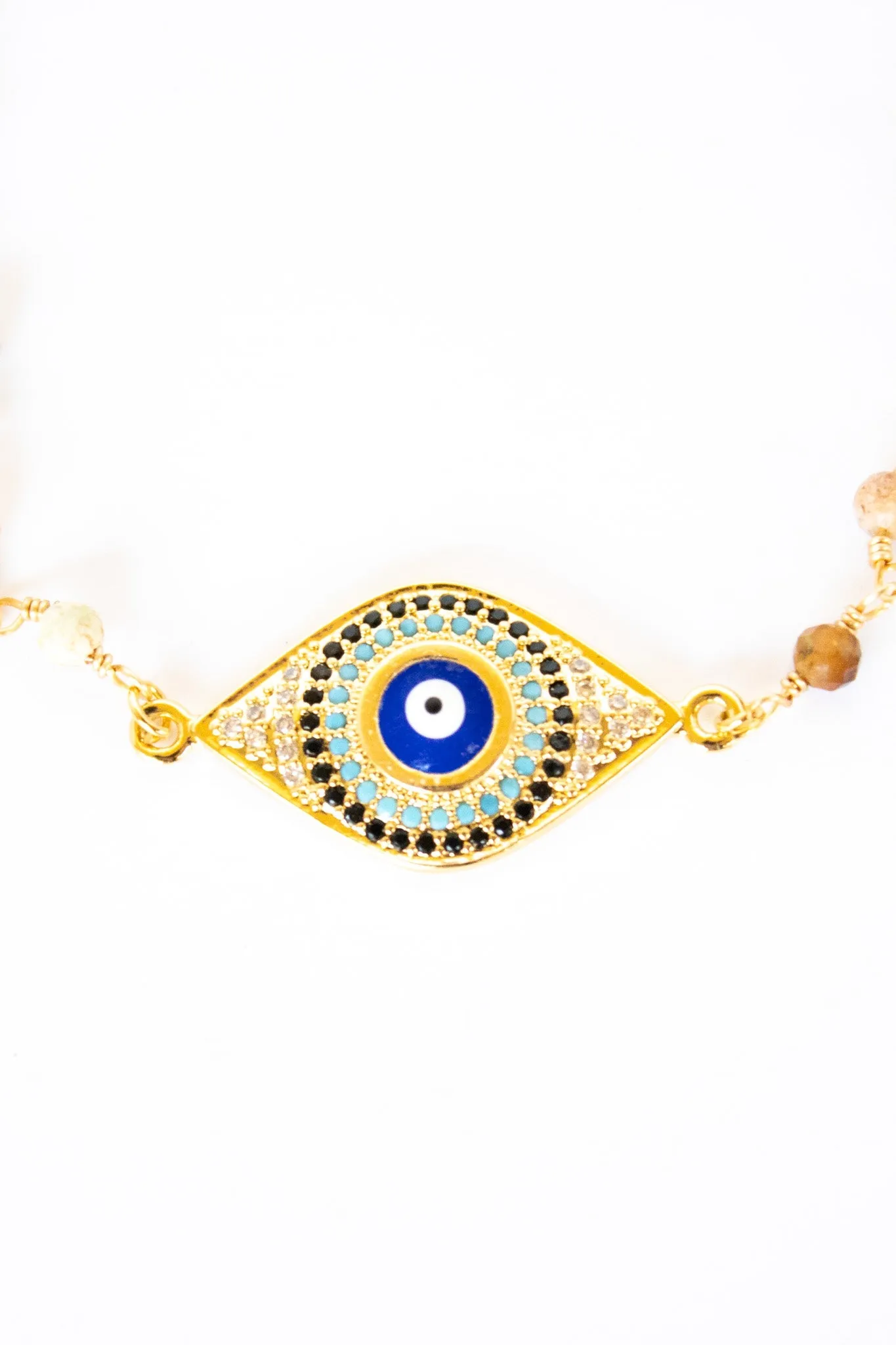 18K Toggle Evil Eye Unakite Bracelet