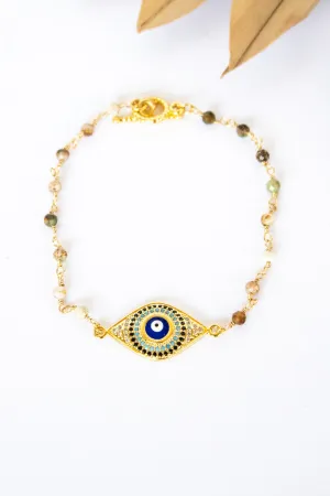 18K Toggle Evil Eye Unakite Bracelet
