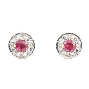 18K Yellow & White Ruby DIamond Cluster Studs