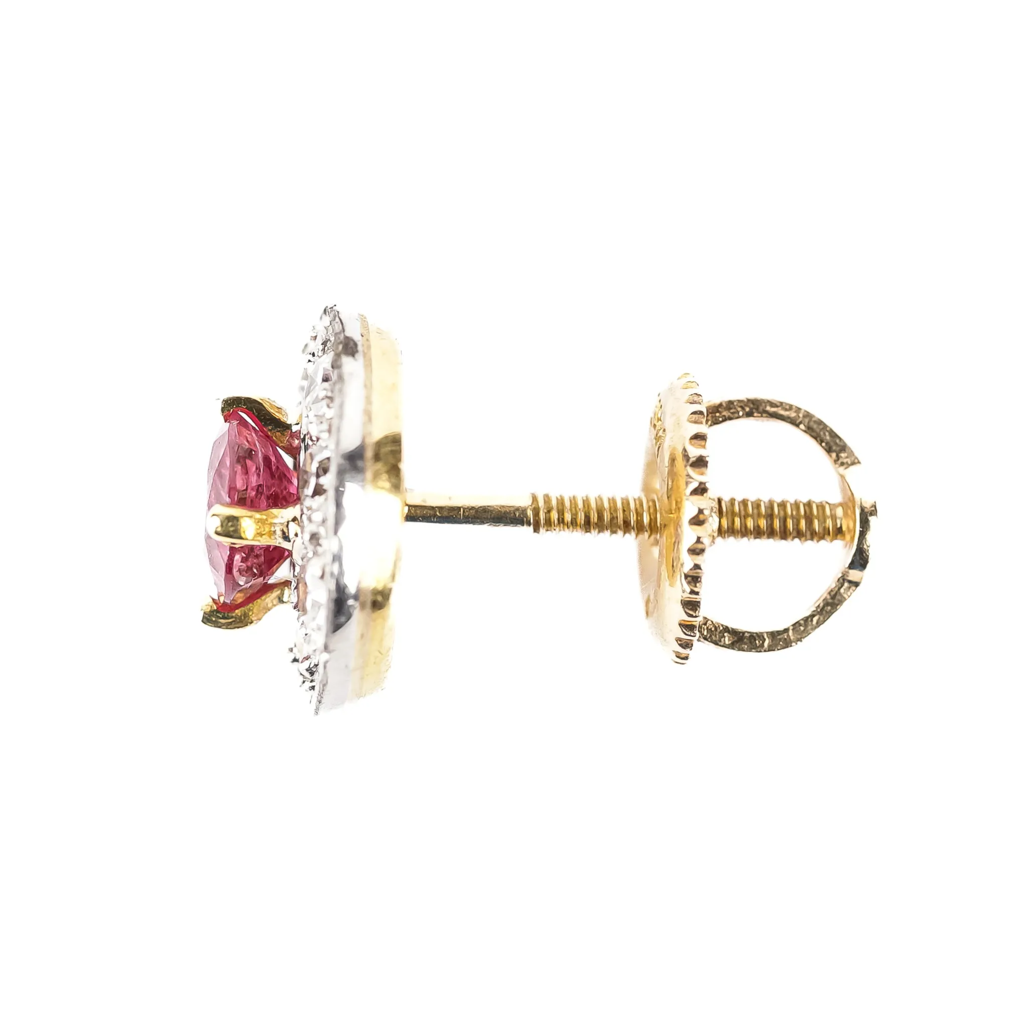 18K Yellow & White Ruby DIamond Cluster Studs