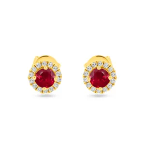 18K YELLOW GOLD RUBY AND DIAMOND STUD EARRINGS