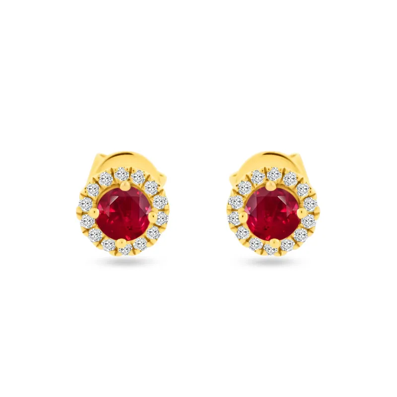 18K YELLOW GOLD RUBY AND DIAMOND STUD EARRINGS