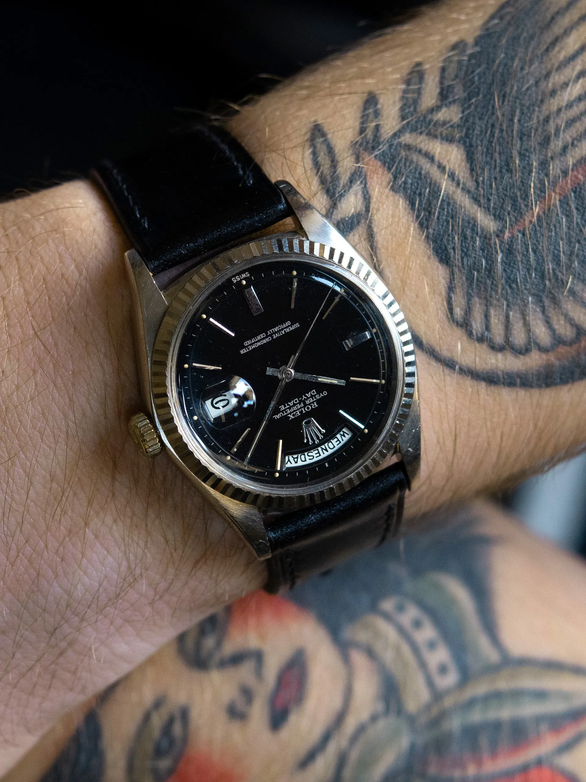 1966 Rolex Day-Date 18K WG (Ref. 1803) Glossy Black "Doorstop" Gilt Dial