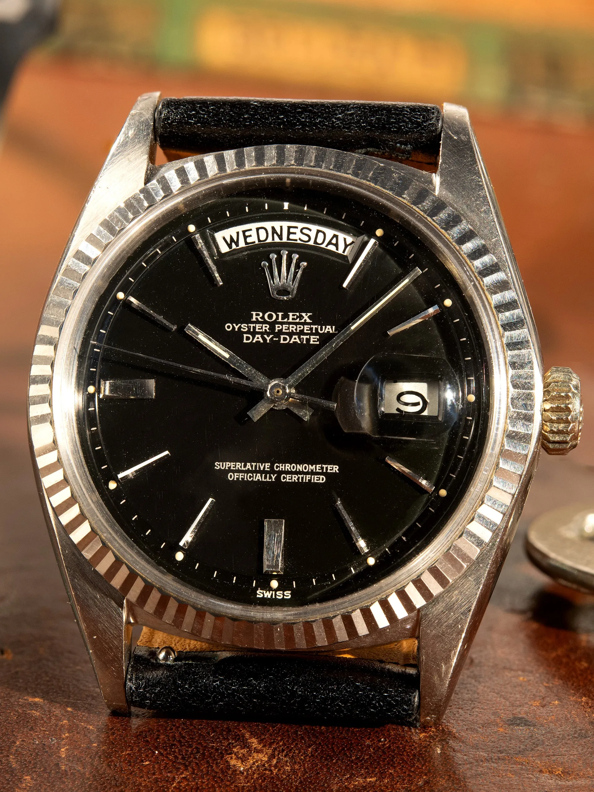 1966 Rolex Day-Date 18K WG (Ref. 1803) Glossy Black "Doorstop" Gilt Dial