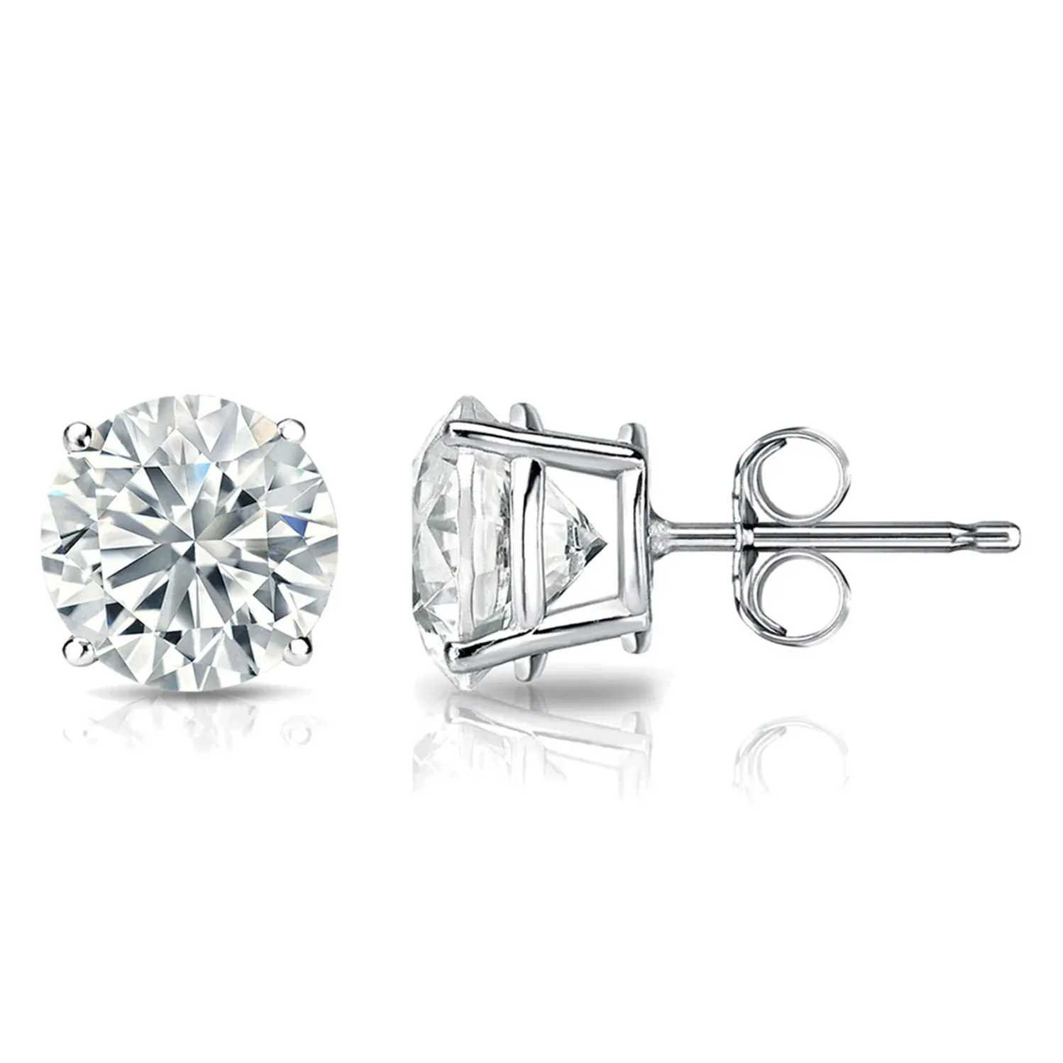 2 Carat Round 14K White Gold 4 Prong Basket Set Diamond Solitaire Stud Earrings