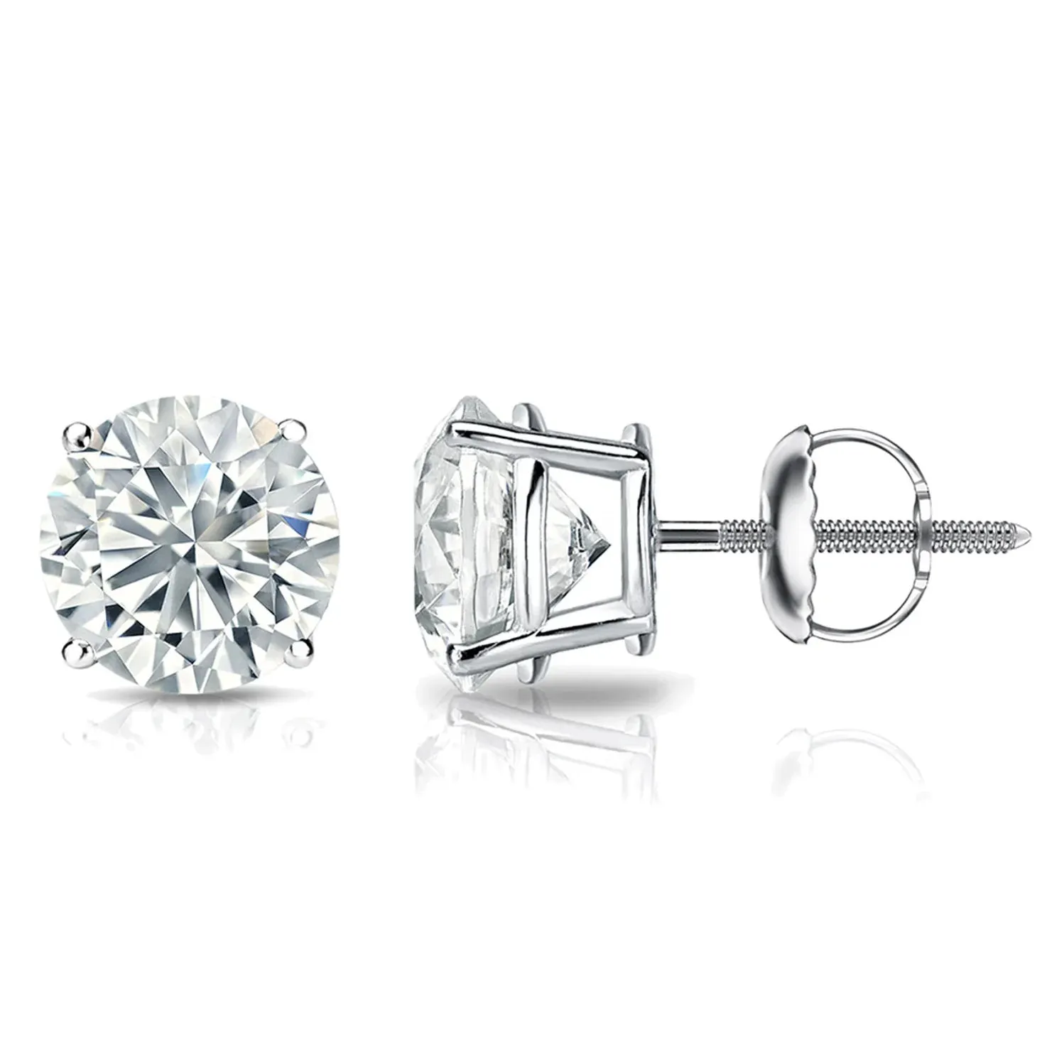 2 Carat Round 14K White Gold 4 Prong Basket Set Diamond Solitaire Stud Earrings