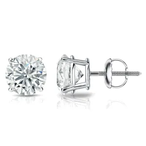 2 Carat Round 14K White Gold 4 Prong Basket Set Diamond Solitaire Stud Earrings
