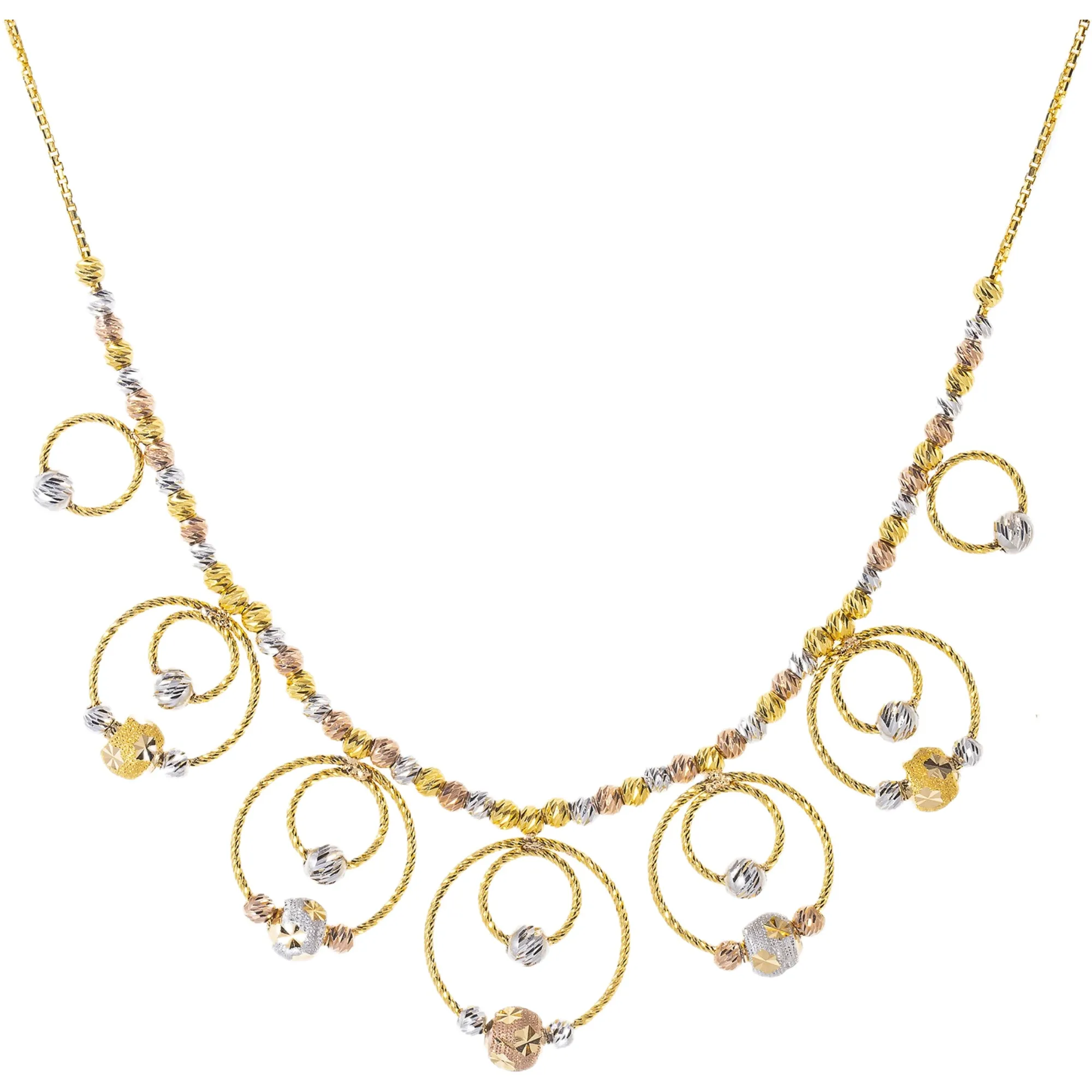 22K Multi-Tone Gold Beaded Chain Necklace (19.6gm)