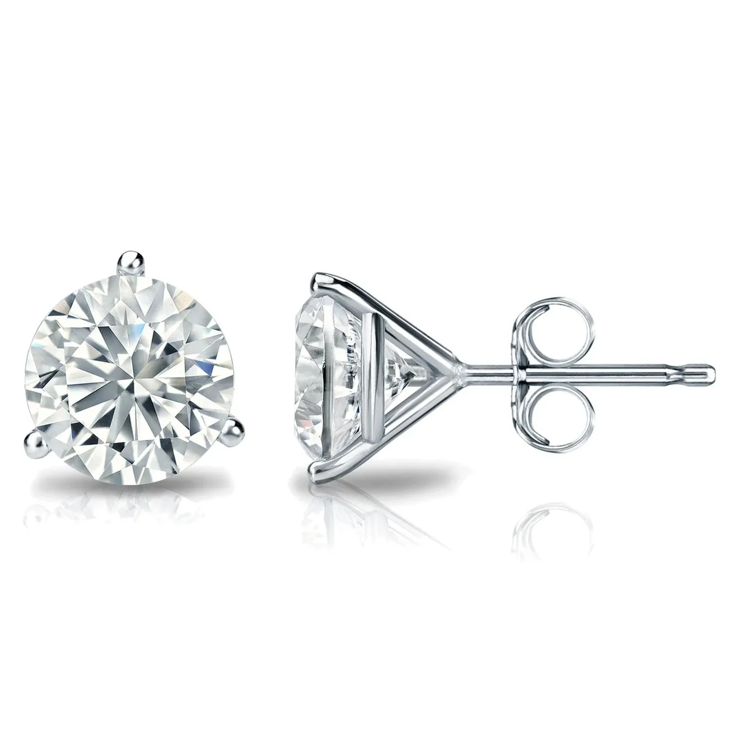 3/4 Carat Round 14K White Gold 3 Prong Martini Set Diamond Solitaire Stud Earrings