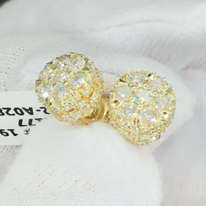 3D Flower Cluster Diamond Earrings 1.49cttw 10K Yellow Gold