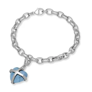 9ct White Gold Aquamarine Medium Cross Heart Charm Bracelet
