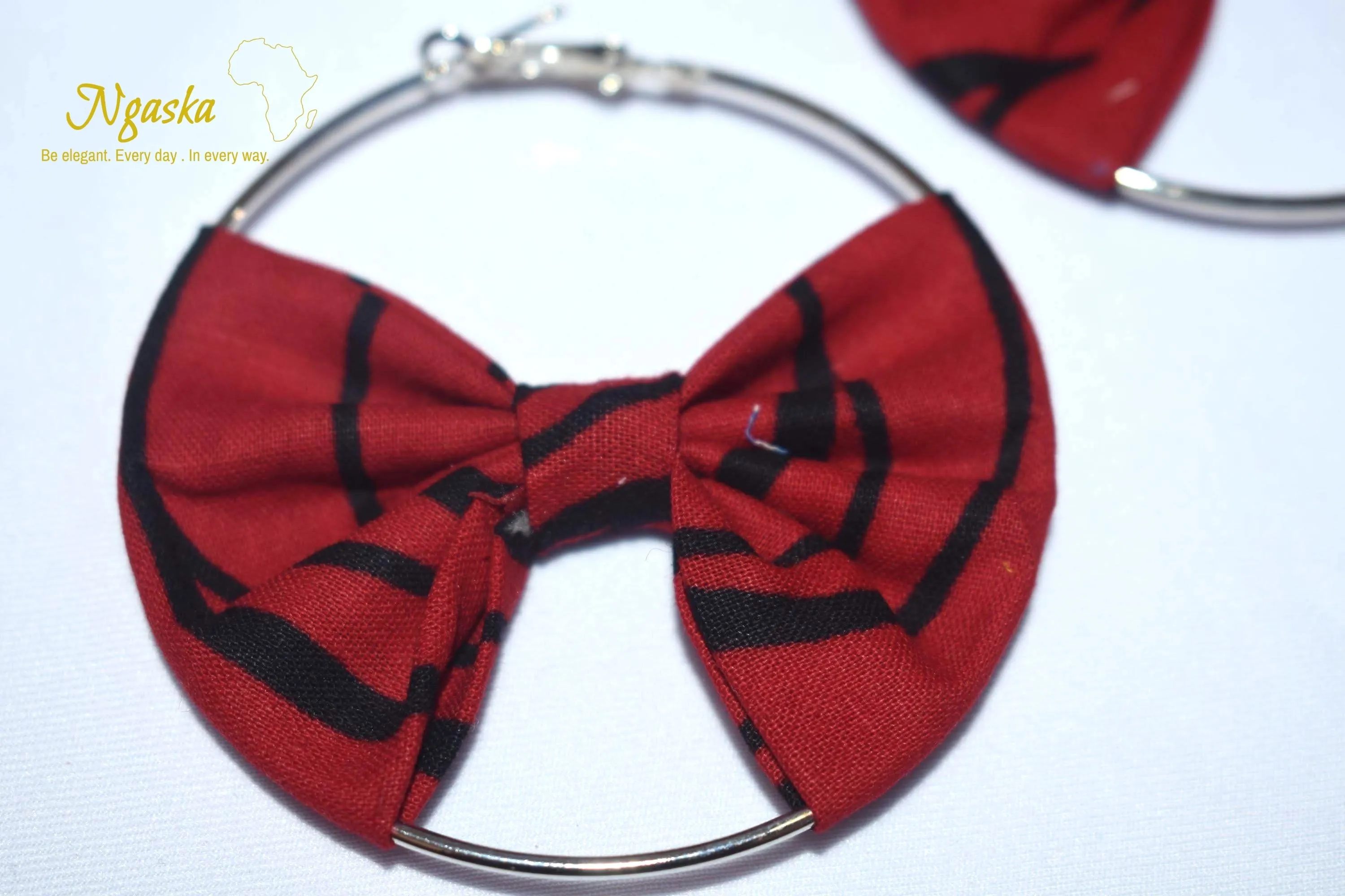 African Print Creole Hoop Earrings, Ruby Red - ER6
